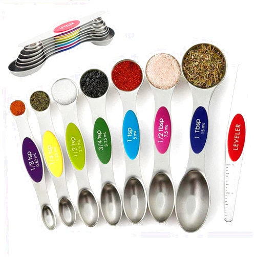 SAgnus Magnetic measuring spoons set,8Pcs Stainless Steel Dual Sided Stackable Measuring Spoons Nesting Teaspoons Tablespoons,Fits in Most Spice Jars for Cooking,Measuring Dry and Liquid Ingredients (Color)