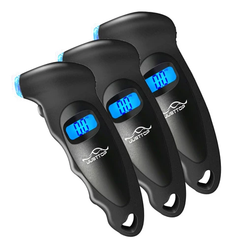 JUSTTOP 3 Pack Digital Tire Pressure Gauge, 150PSI 4 Setting for Cars, Trucks and Bicycles, Backlit LCD and Anti-Skid Grip for Easy and Accurate Reading(Black)