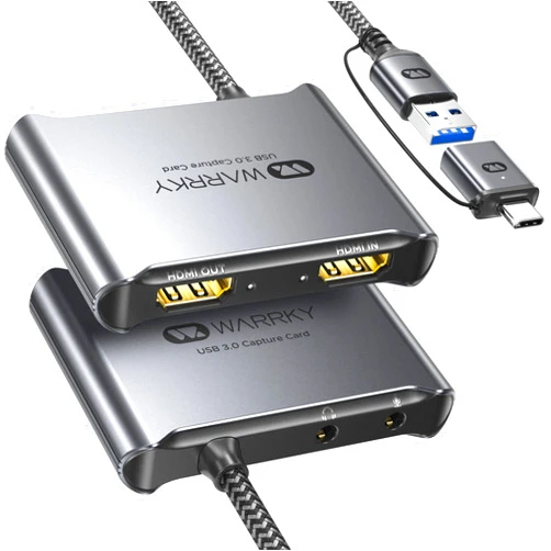 WARRKY 4K HDMI Capture Card [with Fixed USB 3.0 Cable, 4K Loop Out, No-Latency] 1080P 60FPS Cam Link Video/Audio Capture Device for Streaming, Game Recording, Compatible for Nintendo/PS5/xBox/PC-Gray