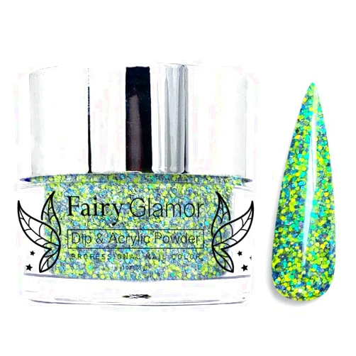 FAIRY GLAMOR Green Glitter Dip & Acrylic Nail Powder - Interstellar Radiation - 1 oz