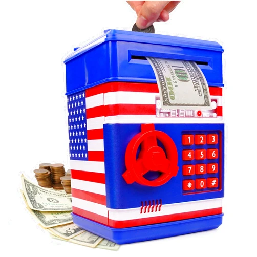 USA Toyz All-American Electronic Piggy Bank for Kids - ATM Kids Money Safe, Coin Bank Savings Box with Auto Bill Feeder Coin Slot, LED Lights, 4-Digit Password, Voice/Beep Modes, Ages 3+