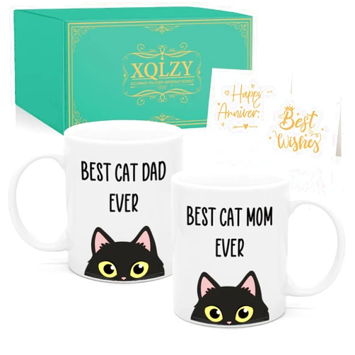XQLZY Best Cat Mom Ever Best Cat Dad Ever Couple Mugs, Mr and Mrs Wedding Gift for Couple, Gift for Anniversaries Birthday Valentine's Day Bridal Shower