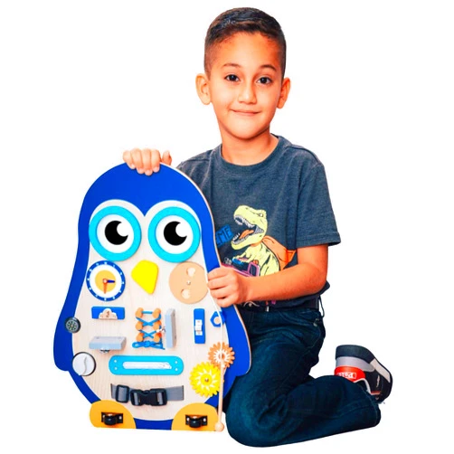 LucaED Montessori Large Busy Board for Toddlers 1 2 3 4 Years Old Kids Boys Girls, Wooden Sensory Toys, Preschool Learning Activities for Fine Motor Skills, Basic Life Skills, Educational, Penguin Gifts