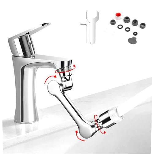 SOPHREPT 1440° Rotating Faucet Extender, SOPHREPT Big Angle Swivel Universal Faucet Aerator Extender with 2 Modes, Water Saving Splash-Proof Tap Sink Extension Bubbler Sprayer with Nozzle Aerator Attachment