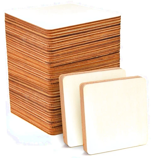 Coopay 100 Pieces 3 Inch Unfinished Wooden Square Blank Natural Wood Slices Wooden Cutout Tiles for DIY Crafts Home Decoration Painting Staining