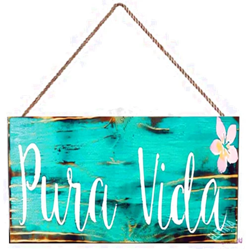 Eletina Rustic Wooden Signs Pura Vida Costa Rica Gift Dorm Room Decor Pura Vida Sign Travel sign Sea Gypsy California Wholesale Beach Signs Wall Art Decor Kitchen Cafe Pub Decor Gift 6x12 INCH