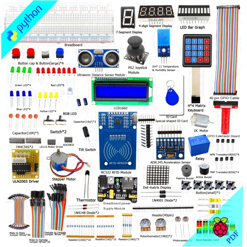 Adeept RFID Starter Kit Compatible with Raspberry Pi 4 3 2 Model B B+ Stepper Motor, ADXL345, 40-pin GPIO Extension Board, Breadboard, with C and Python Code, Learning Kit with Guidebook (PDF)