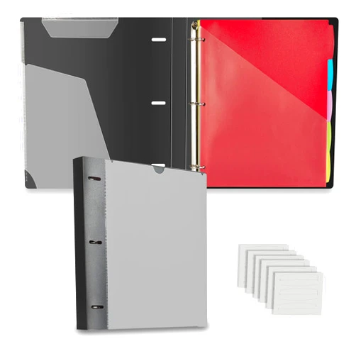 Binditek Refillable 3 Ring Binder, 1 Inch Round Ring Binder with 5-Tab Plastic Dividers, Customizable Front Cover, Clear Inner Pocket, Project Organizer for Letter Size, Black
