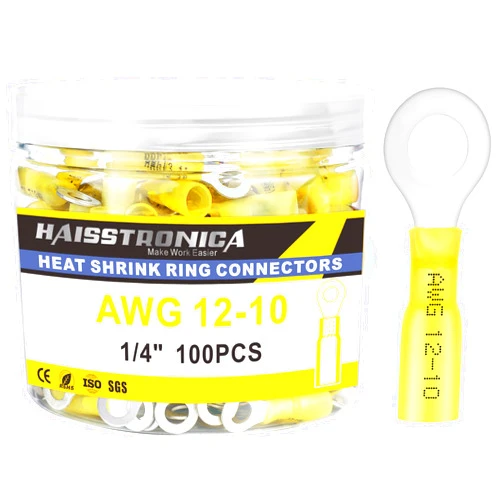 haisstronica 100PCS Heat Shrink Ring Terminals 1/4