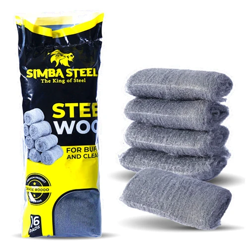 SIMBA STEEL Steel Wool Grade 0000 - Finest Grade - 16 Steel Wool Pads – Steel Wool Scrubber for Cleaning & Rust Removal, Glass & Wood Buffing, Steel Scratch Remover, Mice & Rodents