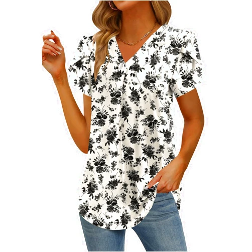 Yincro Womens Summer Dressy Chiffon Blouses V Neck Ruffle Short Sleeve Casual Tunic Tops