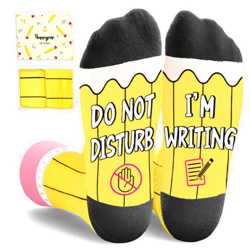 HAPPYPOP Funny Reading Writing Gifts - Book Lover Socks for Female Male Readers Authors