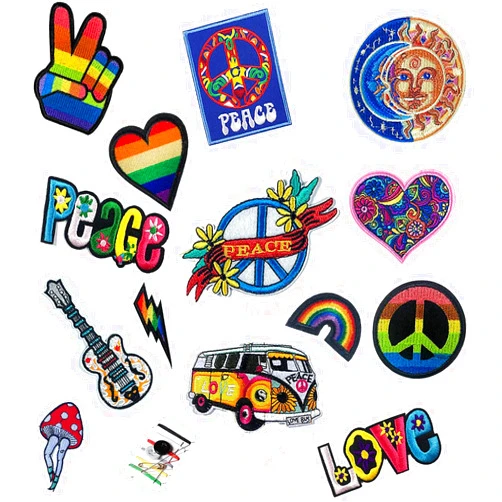 Joynaamn 14 PCS Iron on Patches for Clothing, Embroidered Decoractive Applique with Sewing Kit for Backpack Jackets Jeans Shirt, Sew on DIY Vintage Patches for 1970s Party, Hippie Aesthetic