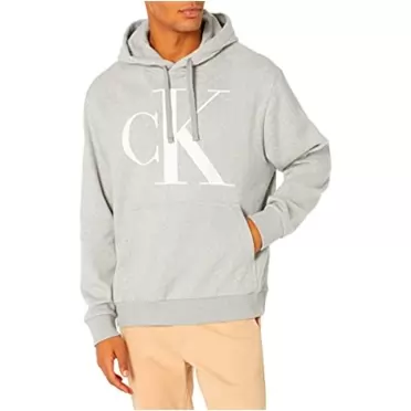 Calvin Klein Men's Monogram Logo Fleece Hoodie Medium Heroic Grey Heather