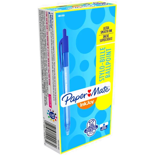 Paper Mate InkJoy 100RT Retractable Ballpoint Pens, Medium Point, Blue, Box of 12 (1951253), 12 Count