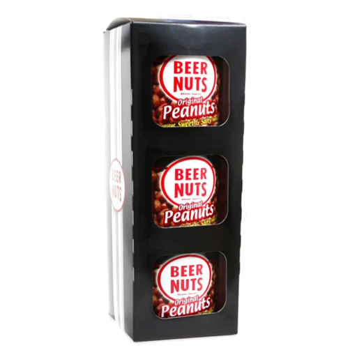BEER NUTS Original Peanuts Trio - Travel Size Sweet & Salty Bar Nuts - Gluten Free, Kosher, Low Sodium Peanut Snacks Made In The USA - 3 Pack Resealable Cans, 36oz