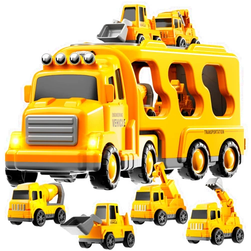 TEMI Construction Truck Boy Toys for 3-5 Year Old Toddlers - Toys for 3 4 5 6 7 Years Old Engineering Transport Vehicle Carrier Truck, Kids Excavator Crane Gifts Toys for Boys and Girls Aged 4-6