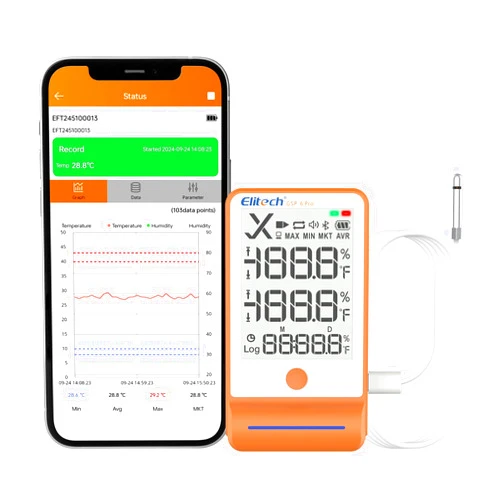 Elitech Bluetooth Ultra Low Digital Temperature Data Logger for Refrigerator Shadow Data 100000 PointsExport PDF/CSV Report, Pharmacy Vaccine DDL Calibration Certificate, MAX MIN AVR MKT GSP-6-TLE