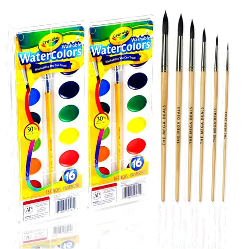 The Mega Deals Watercolor Paint Set - 2 Packs of 16 Vivid Colors Watercolor Paint and 6 Paintbrushes for Kids Watercolors Supplies Set - Ultimate Water Color Painting Kids