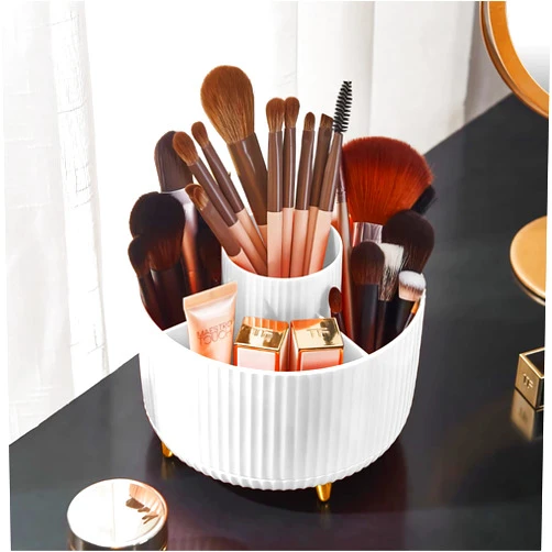 Diesisa Makeup Brush Holder Organizer,360° Rotating Makeup Brush Organizer,5 Slot Make up Brushes Cup for Cosmetics, Nail Polish, Art Supply, Bathroom Vanity Desktop Organizer - White