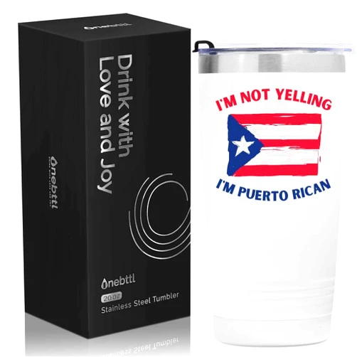 Onebttl Funny Puerto Rico Flag Gifts & Souvenirs, 20oz Stainless Steel Insulated Travel Mug, Perfect for Puerto Rican Men & Women Featuring the Country Flag on Birthday & Christmas - I'm Not Yelling