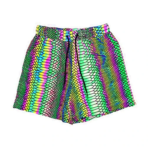 YUONNY Men Colorful Reflective Shorts Pants, Summer Men's Dazzle Colour Luminous Running Shorts, Glow in The Dark, Outdoor Night Fluorescent Pants for Party Event Holiday Dancing Jogging Cycling B S