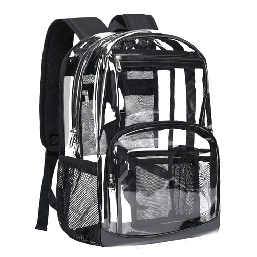Vorspack Clear Backpack Heavy Duty - Large Clear Bookbag Clear Backpacks for Adults Transparent See Through Backpack for College Work Travel - Black