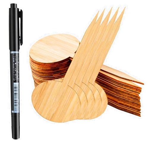 OBTANIM 75 Pack Bamboo Round Plant Labels with A Marker Pen, Garden Markers Sign Plant Tags for Seedling Potted Herbs Flowers Vegetables