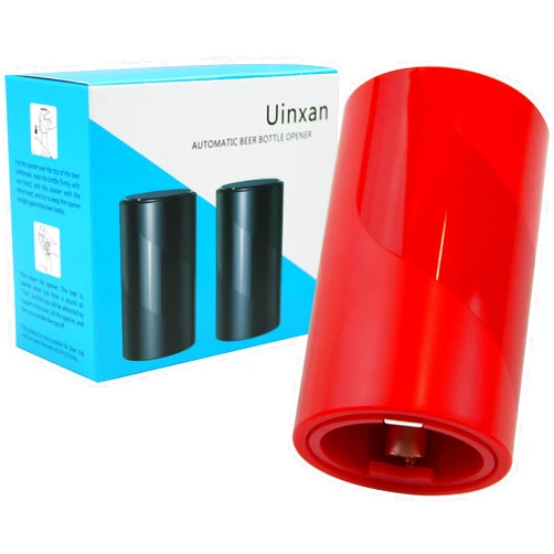 Uinxan 2 PACK Push Down-Pop Off Beer Bottle Opener with Magnetic Cap Catcher No Damage to Caps,Automatic Decapitator Beer/Soda Magnet Bottle Top Openers,One-Hand Easy/Funny Open,Cool Bar Tools (Red)