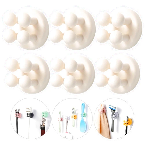 ZEZHOU iBetterLife Toothbrush Holders Wall Mounted - 6Pcs Silicone Razor Holder for Shower Self Adhesive Cute Utility Hook for Hanging Towel Key Plug Cable for Kitchen Bathroom Office Dorm Room Essentials