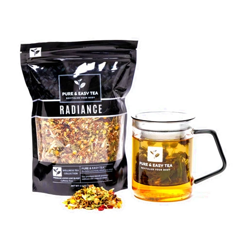 Pure And Easy Tea, Radiance, Healthy Skin and Complexion Tea, 100% Natural, Herbal Infusion, Wellness Tea Collection, Caffeine-Free, Loose Leaf Tea Blend, 100g/3.5oz