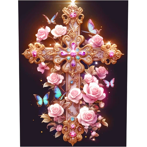 SKRYUIE 5D Diamond Painting Kits Cross - DIY Diamond Art Kits for Adults Flower, Full Round Drill - Crystal Embroidery Cross Stitch - Craft for Wall & Office Decor - 12x16 Inch e6