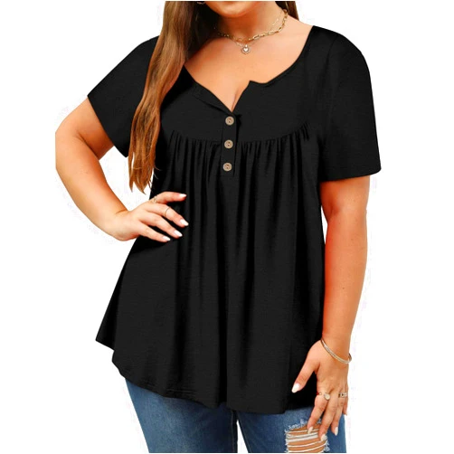 ROSELINLIN Plus Size Womens Tunic Top Short Sleeve V Neck Floral Summer Top