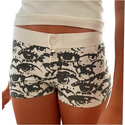 NUFIWI Women Lounge Shorts Button Floral Print Y2k Low Rise Sexy Micro Shorts Slim Fit Pajama Bottoms Cute Sleep Shorts