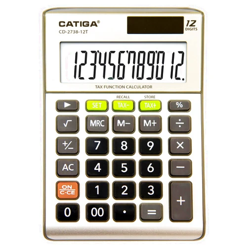 CATIGA Desktop 12-Digit Business Calculator with Dual Power, Solar and Battery, for Basic, Finance and Tax Calculations, Desk Calculators for School or Office