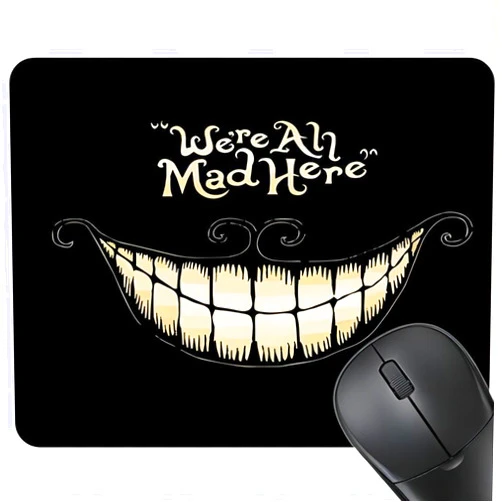 MJJLT Black Rectangle We're All Mad Here Mouse Pad，Generic Smiling face Game Non-Slip Rubber Base MousePads, Small