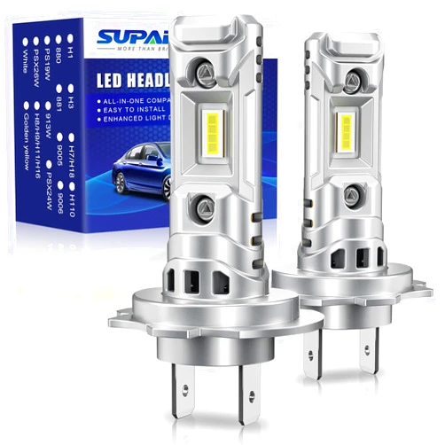 SUPAREE H7 Bulbs Upgrade +800% Super Brightner 24000LM 120W, 1:1 Mini Size Plug and Play, 6500 Diamond White, H7 Fog lights Fanless, Pack of 2