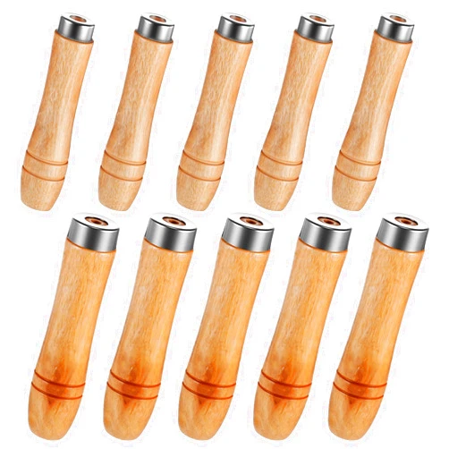 Bruislard 10 Pcs Wooden File Handle with Strong Metal Collars Medium & Large Wood Handles for Screwdriver Hand Drill File Handle(Bore Diameter: 4mm+5mm 5pcs Each)