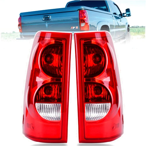 Nakuuly Tail Lights Rear Lamp Red Border Compatible With 2003-2006 Chevy Silverado 1500 2500 3500 Driver and Passenger Side Taillights Brake Signal Assembly with Bulb and Harness