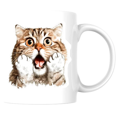 Bliss Monkey Co. Surprised Cat Coffee Mug - Shocked Kitten Expression Novelty - Funny Feline 11 Ounce Cup - Printed On Both Sides - Premium Quality Ceramic - BMCM10345