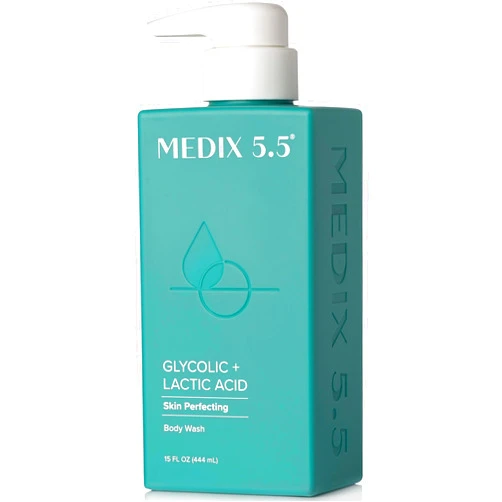 Medix 5.5 Body Scrub Skin Care Glycolic Acid Exfoliating Body Cleanser KP Bump Eraser | AHA + Lactic Acid Anti Aging All Skin Type Wash | Keratosis Pilaris & Acne | Foaming Body & Face Wash, 15 Fl Oz