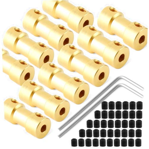 QCDENG 10pcs 5mm to 5mm Brass Shaft Coupling Joint Connector, Motor Shaft Extension Connector