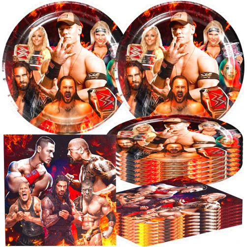 MIUXE 40Pcs Wrestling Party Supplies include 20 plates, 20 napkins for the Wrestling Birthday party Decoration