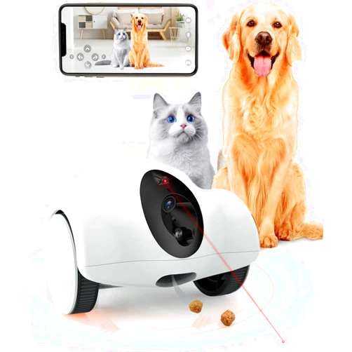 GULIGULI Pet Robot Camera with Phone App - 360° View 2.4G WiFi Two-Way Audio Dog Camera with Treat Dispenser Pet Camera Indoor for Cats 1080P HD Pet Camera with Night Vision, No Suscription Fee (Pet Robot)