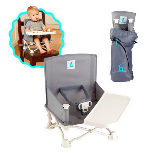 hiccapop OmniBoost Travel Booster Seat with Tray for Baby, Dining Table, Camping, Beach, Grandma’s | Folding Portable Tip-Free Design Straps to Kitchen Chairs