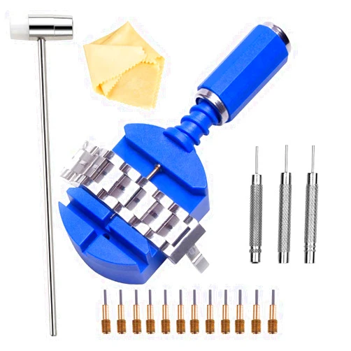 Lenpestia Watch Band Link Removal Tool Kit with 12pcs Replacement Pins and 3pcs Pin Punches 1pcs Head Hammer for Watch Bracelet Strap Adjustment and Watch Repair