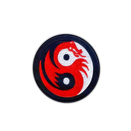 PATCHION Yin Yang White-Black with red Dragon - Sew-on - Embroidered Patch/Badge/Emblem