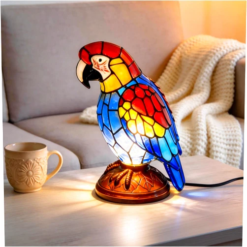 Eastyle Colorful Parrot Night Light - Handmade Stained Glass Bird Desk Lamp | Plug-in Bedside Decor for Christmas Gifts & Home Decoration (Colorful Bird Big Size (1 Piece))