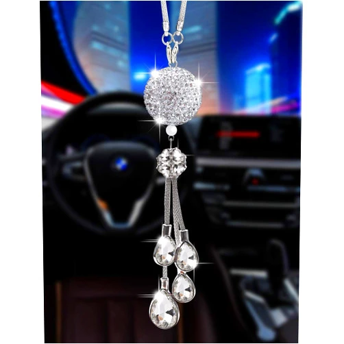 TLitdr Bling Car Accessories for Women and Man,Cute Decor Women,Lucky Crystal Sun Catcher Ornament,Rear View Mirror Ball Charm (30 mm Clear) (White)