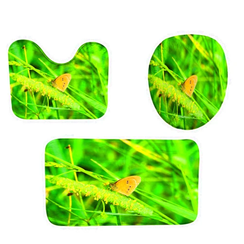 Bisead 4 Pcs Bathroom Shower Curtain Set, Butterfly Minois Dryas Waterproof Home Tub Curtains Bathroom Sets with Rugs(Bath Mat,U Shape and Toilet Lid Cover Mat) Decorative Shower Curtain